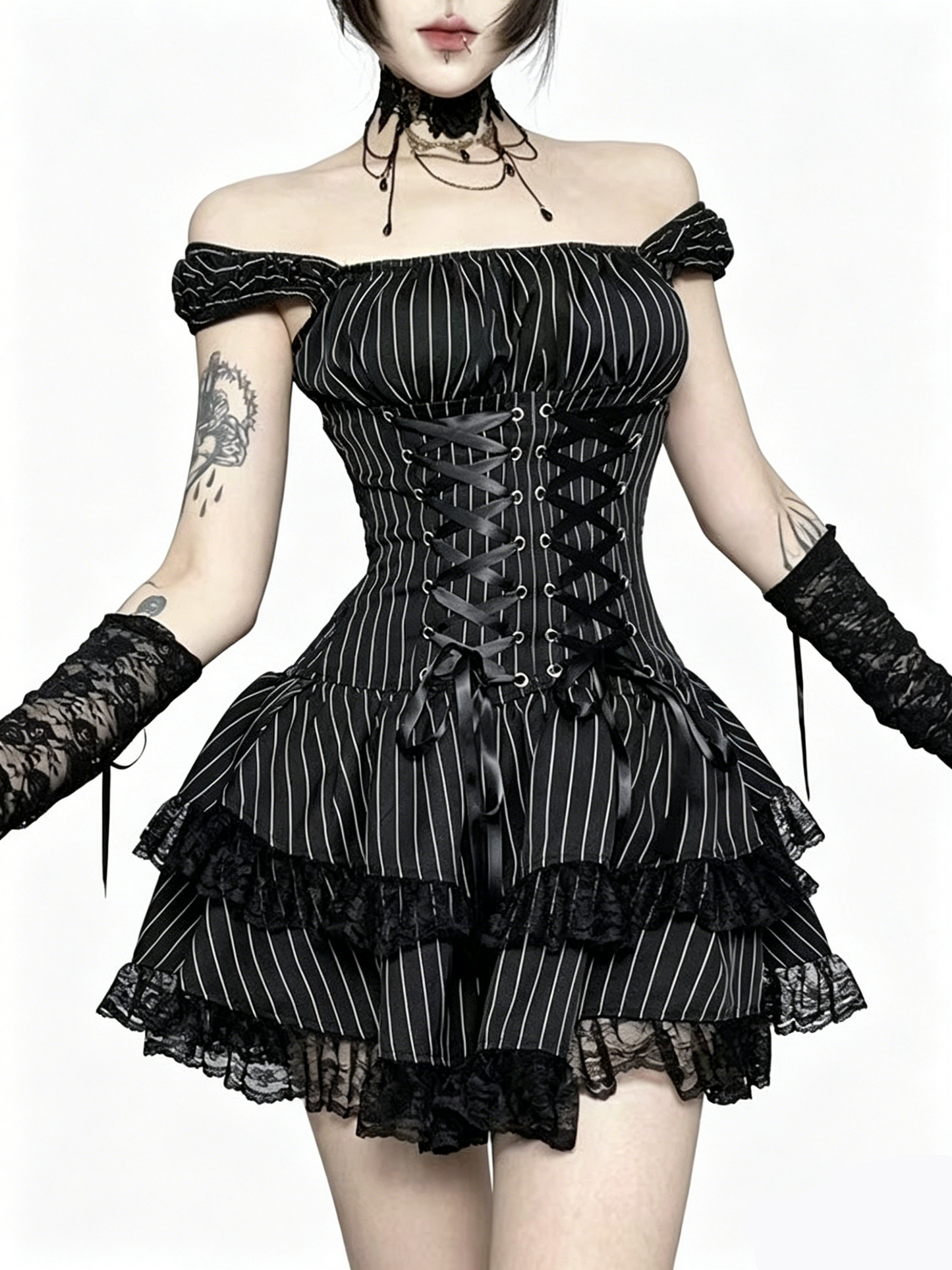 dark-ballet-gothic-striped-ruffle-dress-4