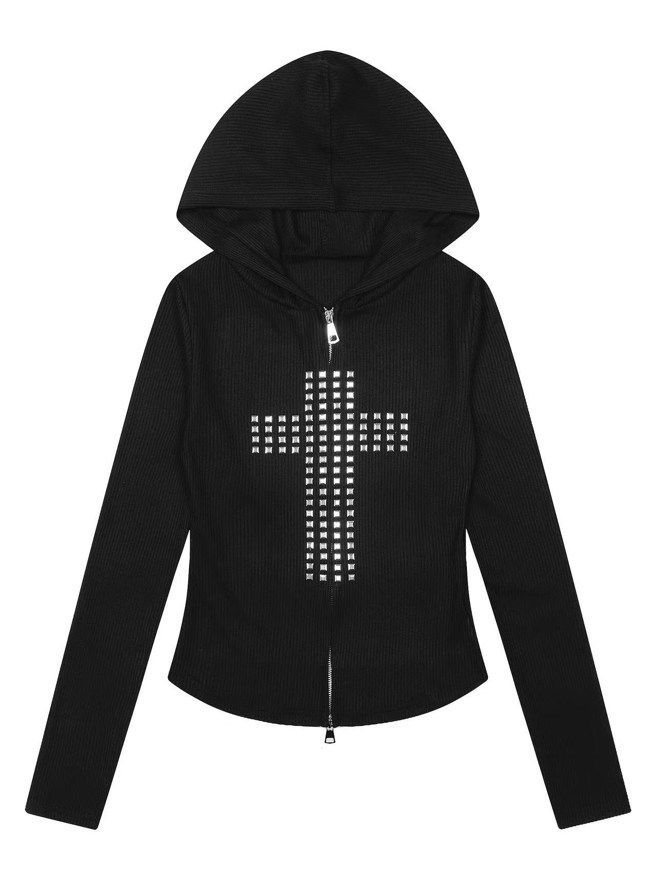 'Street Float' Rhinestone Cross Oversized Casual Streetwear Jacket AlielNosirrah