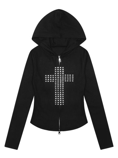 'Street Float' Rhinestone Cross Oversized Casual Streetwear Jacket AlielNosirrah