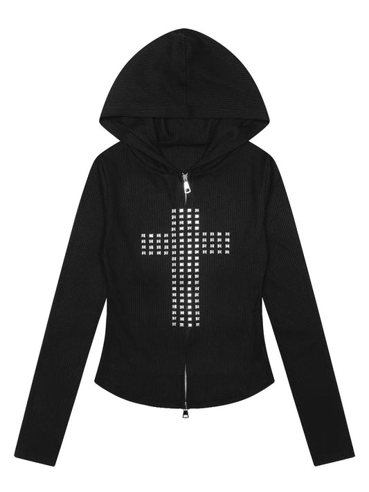 'Street Float' Rhinestone Cross Oversized Casual Streetwear Jacket AlielNosirrah
