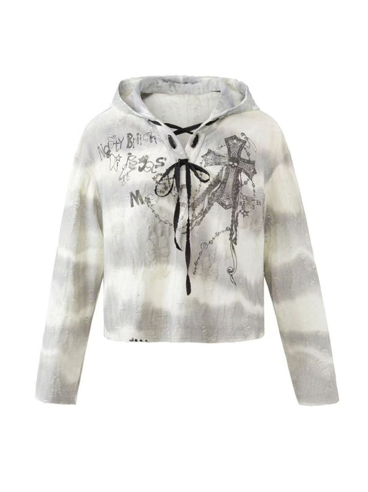 'Sequin Faith' Streetwear Sequin Tie-Dye Cross Print Hoodie
