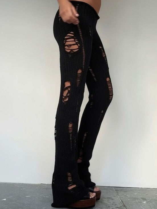 'Slashfit' Knit Distressed High-Waist Casual Pants AlielNosirrah