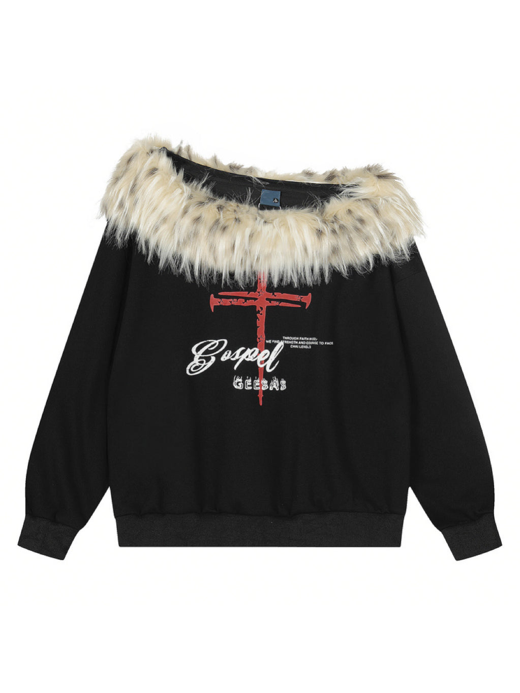 'Frost Kiss' Retro Glam Off-Shoulder Fur Trim Sweatshirt (Copy) AlielNosirrah