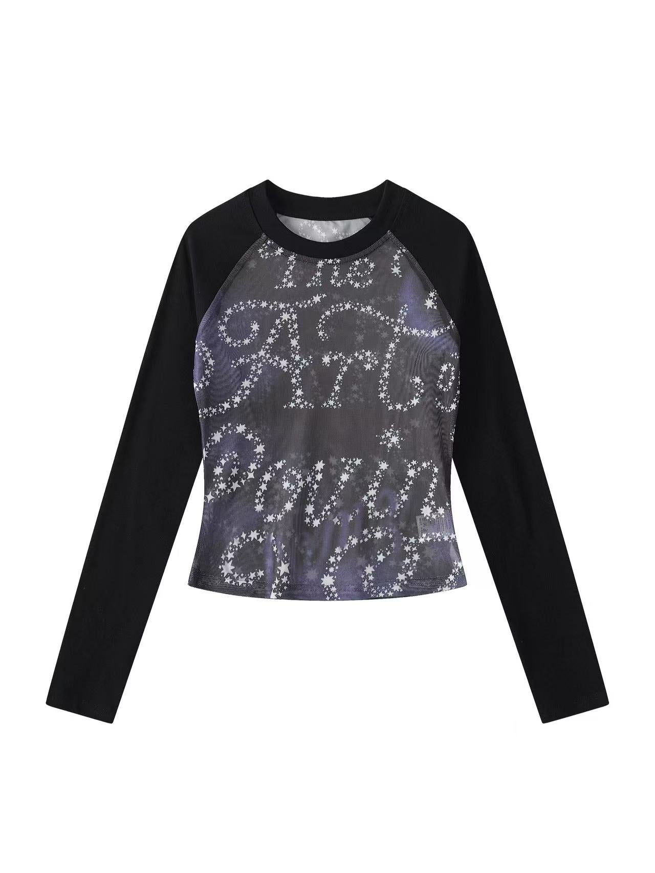 'Dreaming' Vintage Print Mesh Patchwork Long Sleeve Top AlielNosirrah