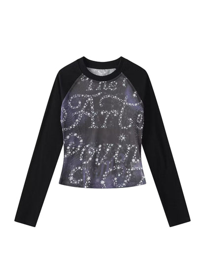 'Dreaming' Vintage Print Mesh Patchwork Long Sleeve Top AlielNosirrah