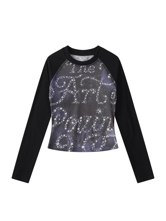 'Dreaming' Vintage Print Mesh Patchwork Long Sleeve Top AlielNosirrah