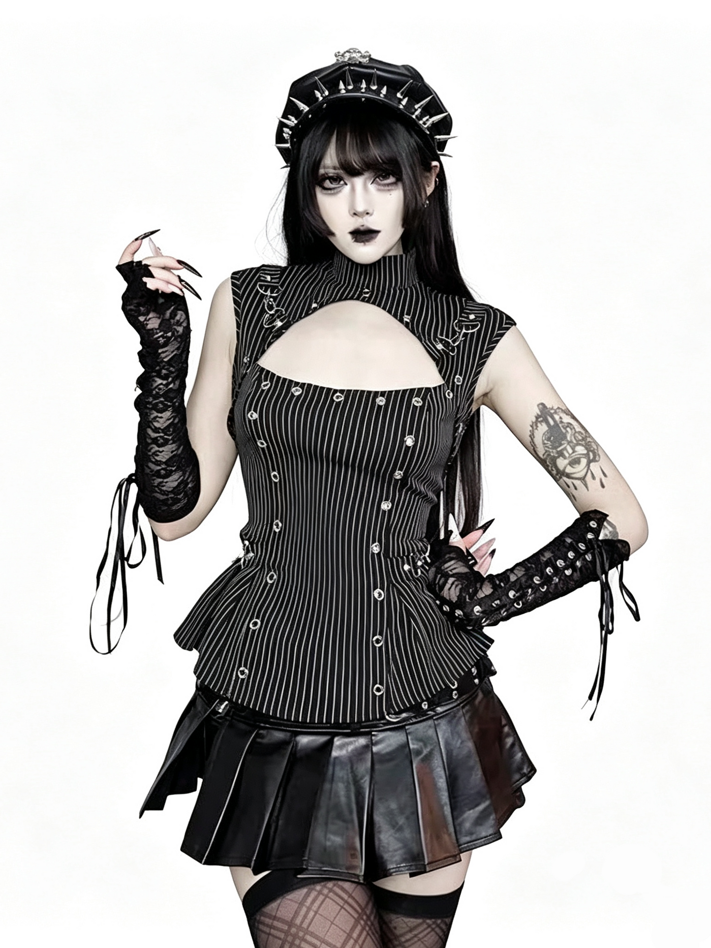 'Ash Puppet' Vintage Dark Gothic Punk Striped Sleeveless Top