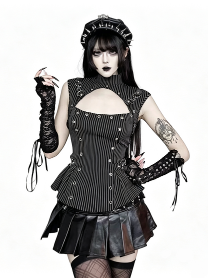 'Ash Puppet' Vintage Dark Gothic Punk Striped Sleeveless Top
