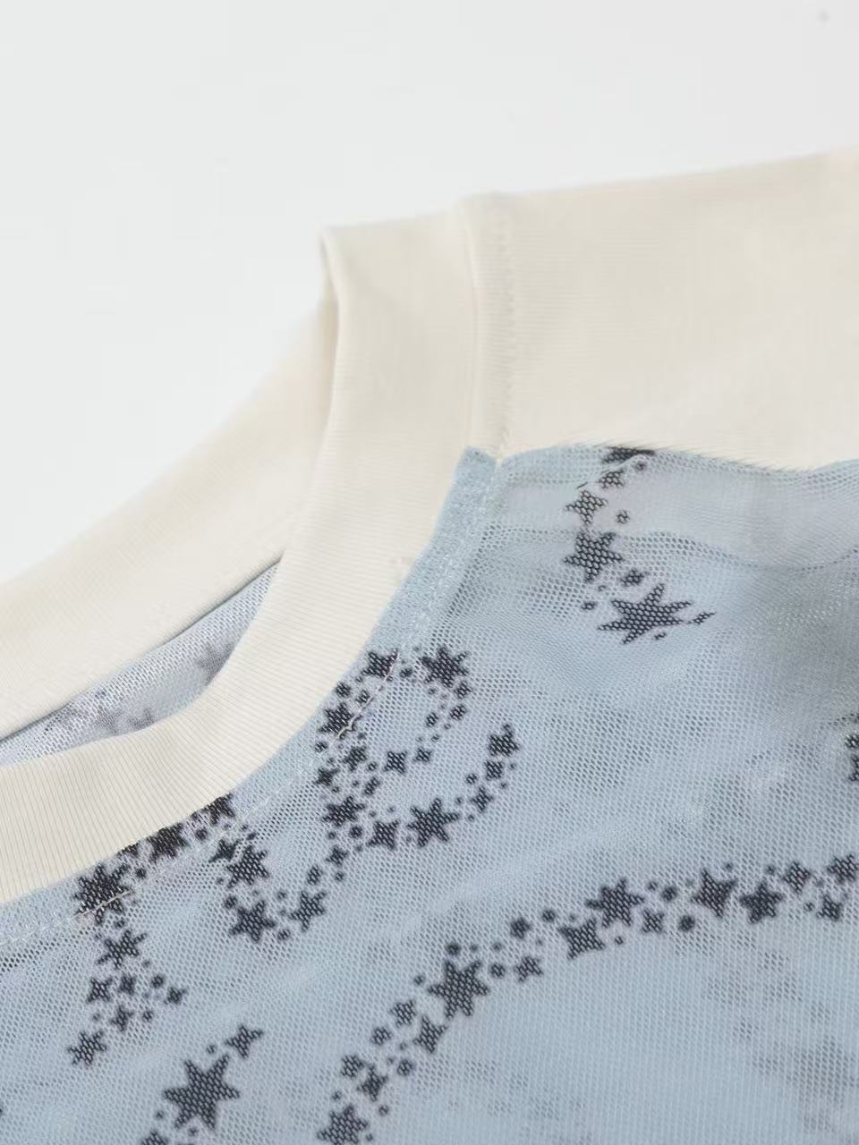 'Dreaming' Vintage Print Mesh Patchwork Long Sleeve Top AlielNosirrah