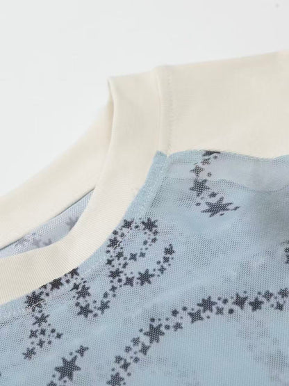 'Dreaming' Vintage Print Mesh Patchwork Long Sleeve Top AlielNosirrah