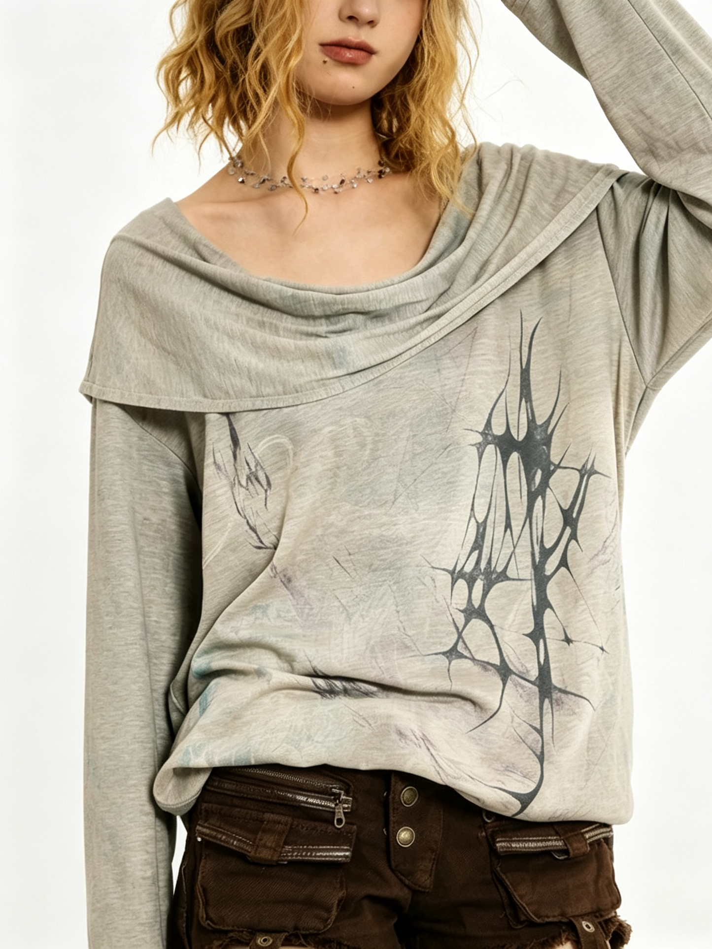 'WasteCowl' Wasteland Style Cowl Neck Hooded Vintage Long Sleeve Top