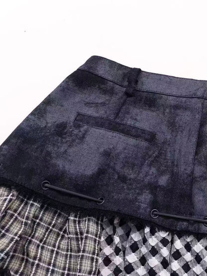 'Westwood' Asymmetrical Plaid Ribbon Patchwork Skirt