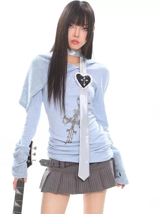 ’Dream Land' Y2k Flattering Cross Pattern Open Collar Knitted Shirts AlielNosirrah