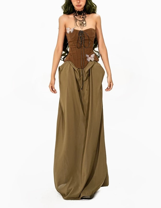 ’Echo of Fall' Fairy Grunge Corset Brown Butterfly Midi Dress AlielNosirrah