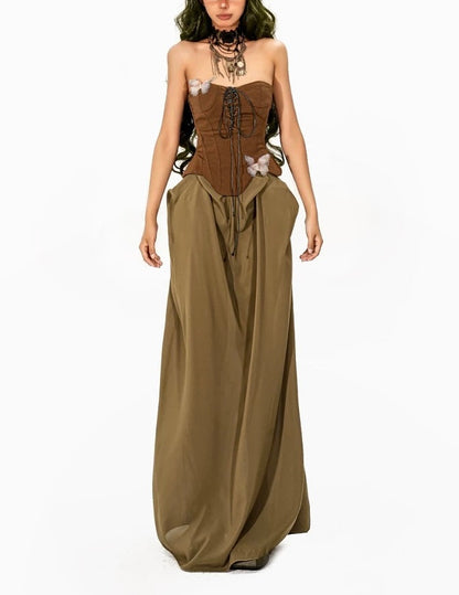 ’Echo of Fall' Fairy Grunge Corset Brown Butterfly Midi Dress AlielNosirrah