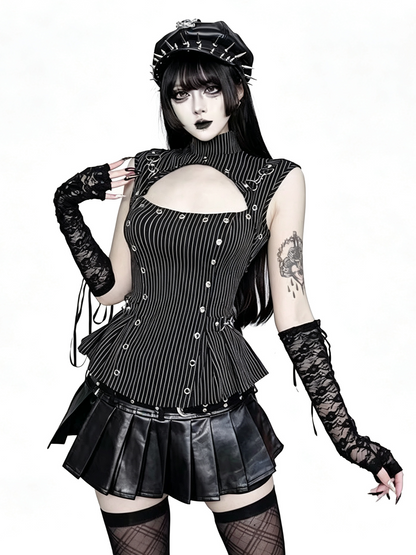 'Ash Puppet' Vintage Dark Gothic Punk Striped Sleeveless Top