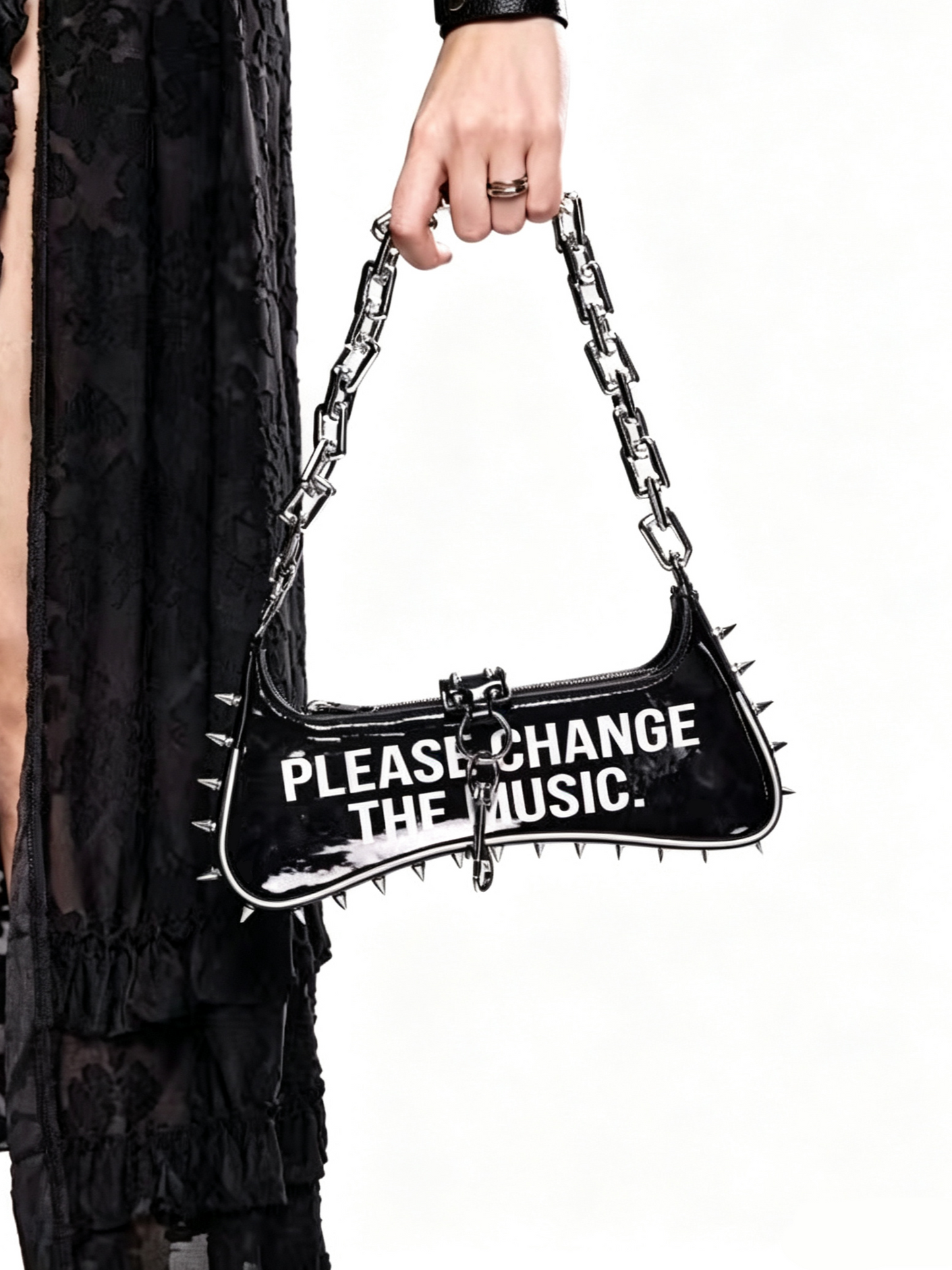 'Chaos Satchel' Punk Graphic Print Rivet Chain Shoulder Bag