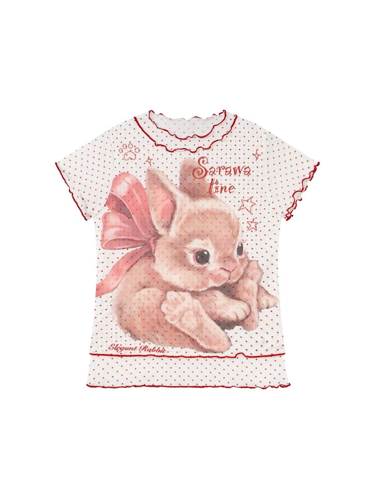 'Bunny Dream' Sweet Polka Dot Bunny Mesh Short Sleeve Top (Copy) AlielNosirrah