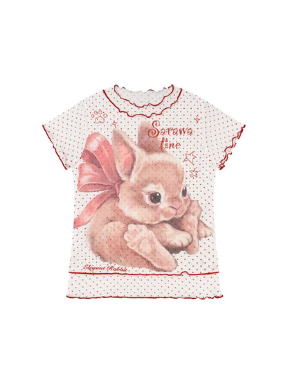 'Bunny Dream' Sweet Polka Dot Bunny Mesh Short Sleeve Top (Copy) AlielNosirrah
