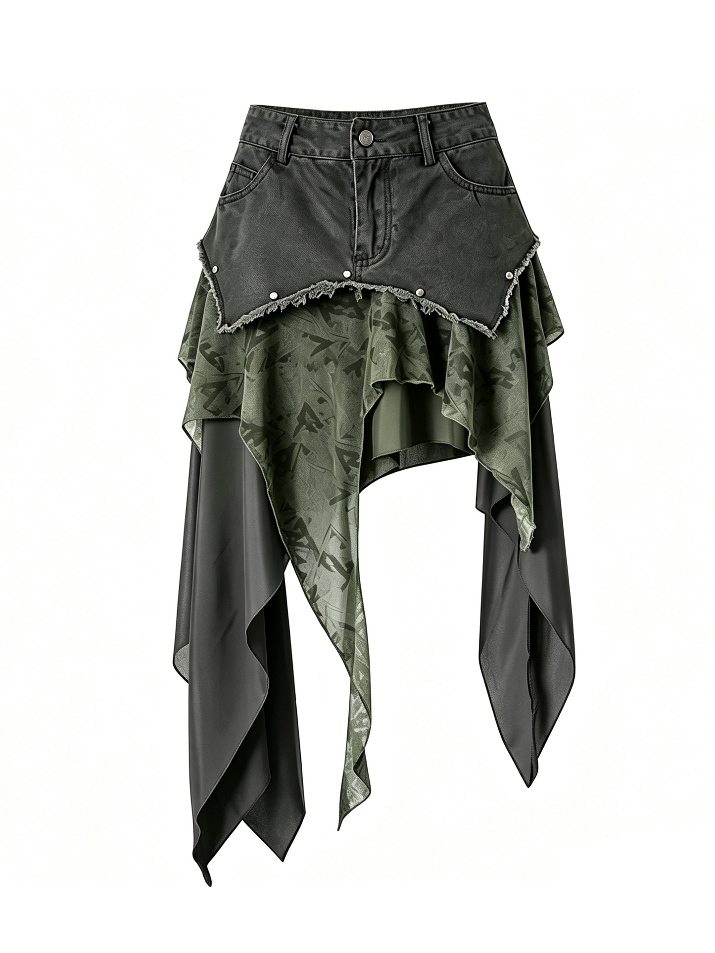 'WasteAsym' Wasteland Style Irregular Denim Midi Skirt