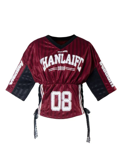 'Kickoff' Y2K V-Neck Cropped Football Jersey Top