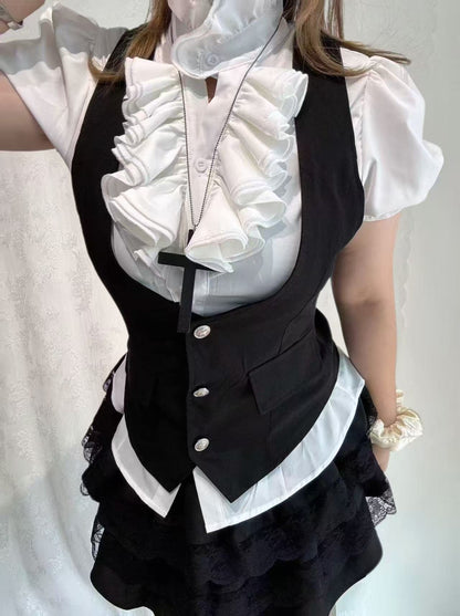 ’Scholar Chic'Vintage-Style Shirt, Vest & Mini Skirt Three-Piece Set AlielNosirrah