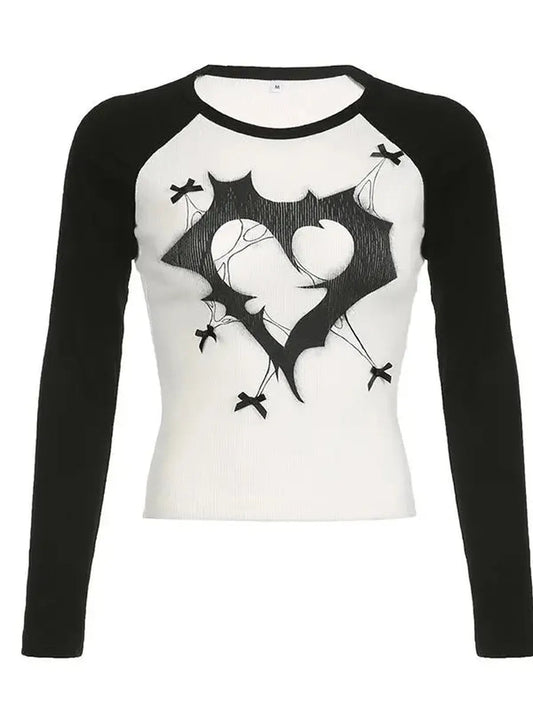 'Trapped Love' Grunge Long Sleeves Black & White Top AlielNosirrah