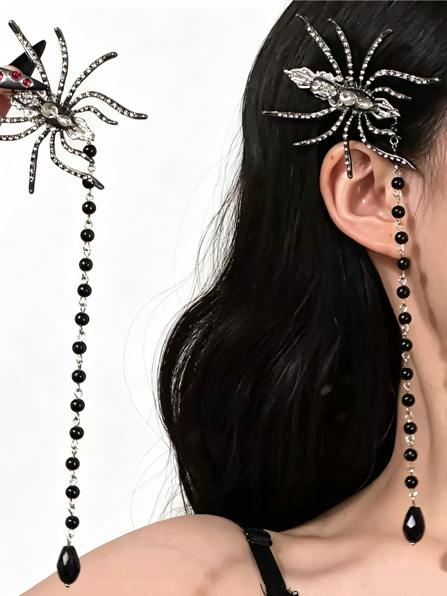 'Spider Nocturne' Punk Gothic Rhinestone Spider Halloween Hair Clips
