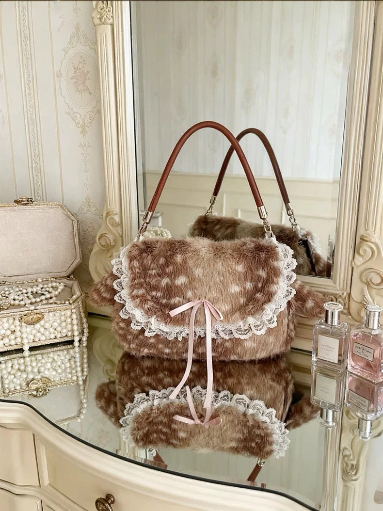 'Sweet Tale' Kawaii Deer Pattern Faux Fur Hand Bag AlielNosirrah