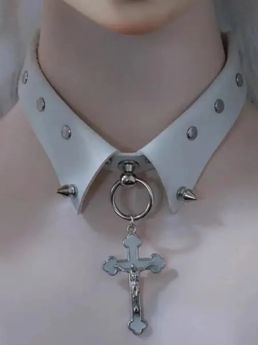 'Make A Wish' Fake Collar Cross Rivet Chokers AlielNosirrah