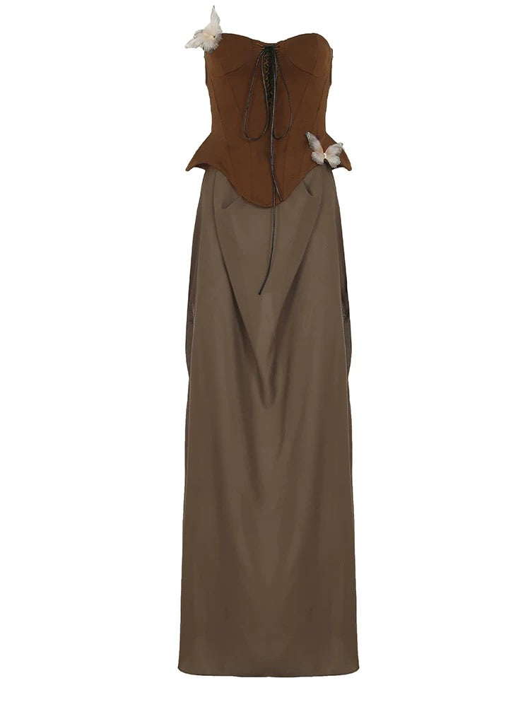 ’Echo of Fall' Fairy Grunge Corset Brown Butterfly Midi Dress AlielNosirrah