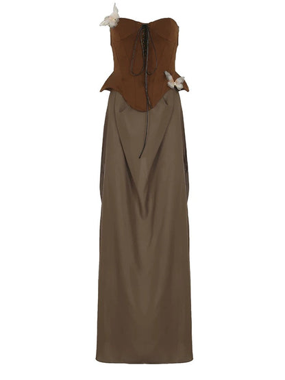 ’Echo of Fall' Fairy Grunge Corset Brown Butterfly Midi Dress AlielNosirrah