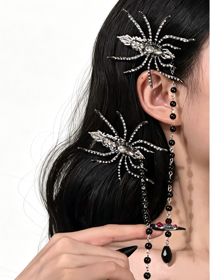 'Spider Nocturne' Punk Gothic Rhinestone Spider Halloween Hair Clips