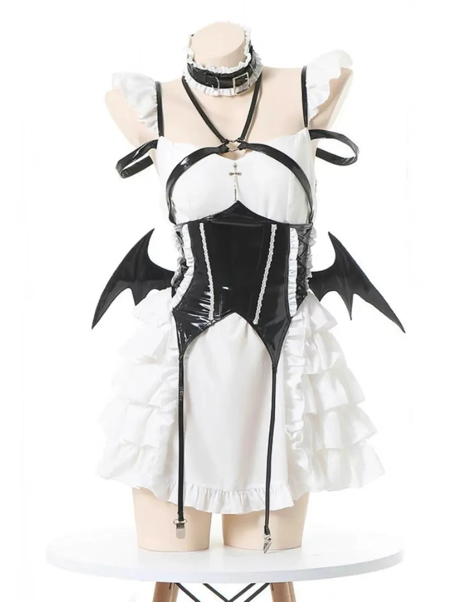 'Cream Soda' Ruffled Cross Strap Wings Corset Dress AlielNosirrah
