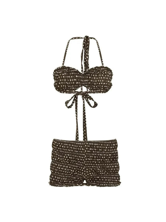 'Chocolate Shake' Kawaii Cute Polka Dot Brown Ruffle Swimsuit AlielNosirrah