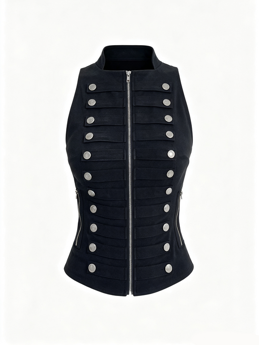 'Double Clasp' Punk‑Style Double‑Breasted Sleeveless Vest