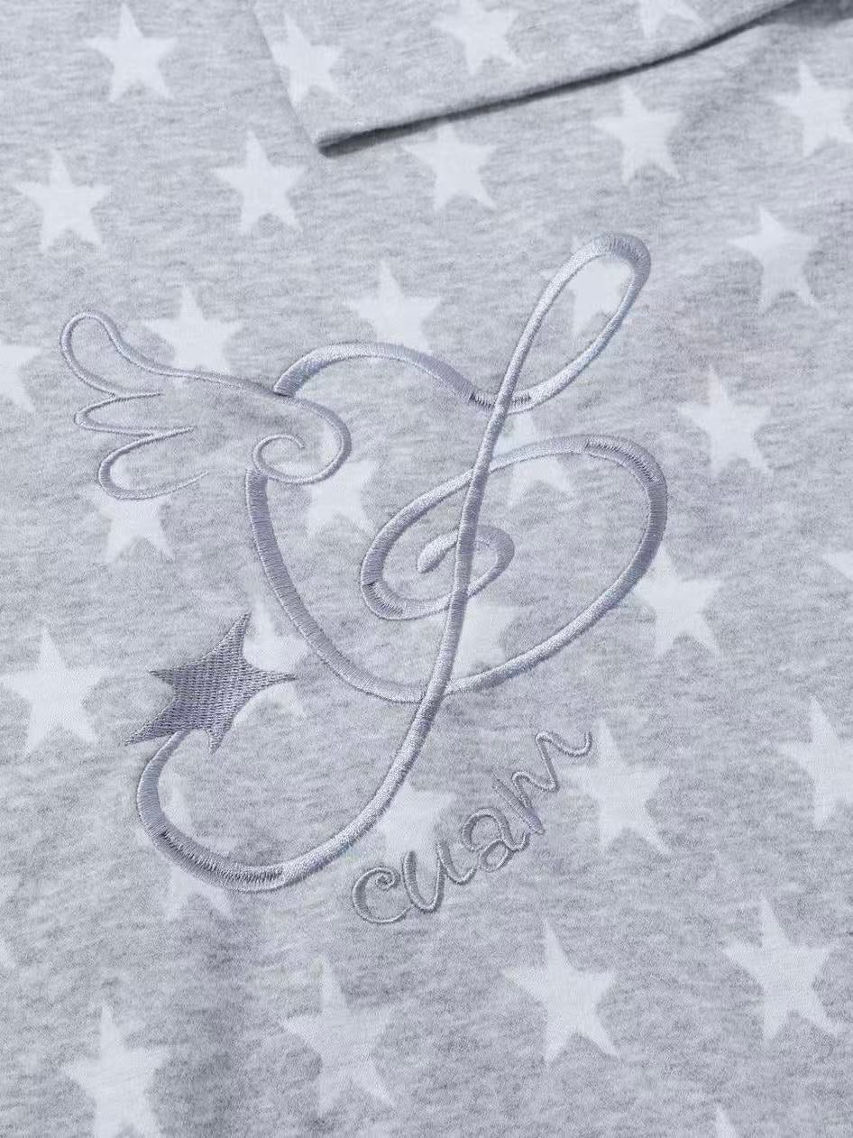 'Star Era' Allover Star Print Asymmetrical Long Sleeve Top AlielNosirrah