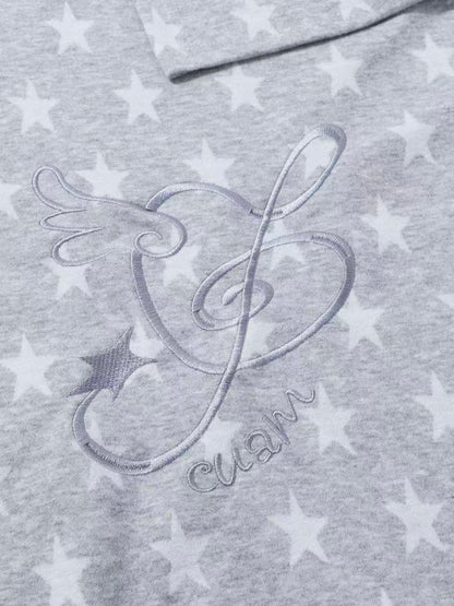 'Star Era' Allover Star Print Asymmetrical Long Sleeve Top AlielNosirrah