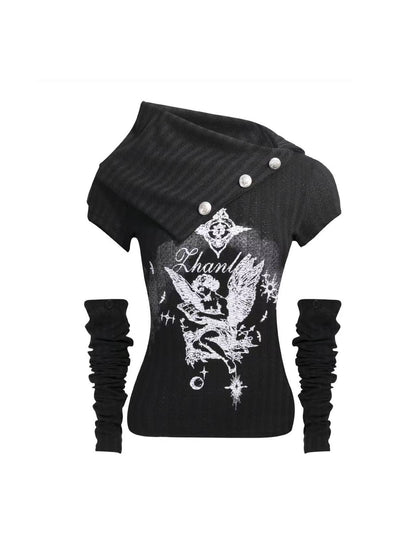 'Slashwave' Y2K Asymmetrical Knit Top with Detachable Sleeves AlielNosirrah