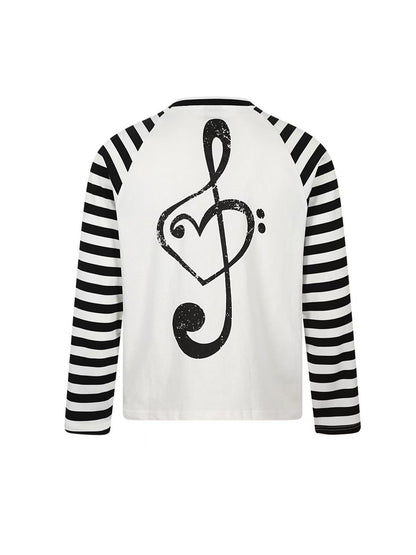 'NoteSurge' Music Note Print Striped Raglan Long Sleeve Top