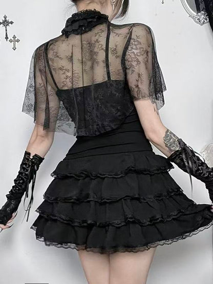 'Gloom Cloak' Dark Gothic Lace Cape Cami Set (Copy) AlielNosirrah