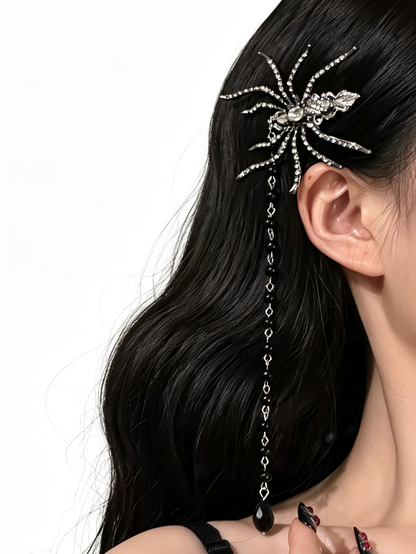 'Spider Nocturne' Punk Gothic Rhinestone Spider Halloween Hair Clips