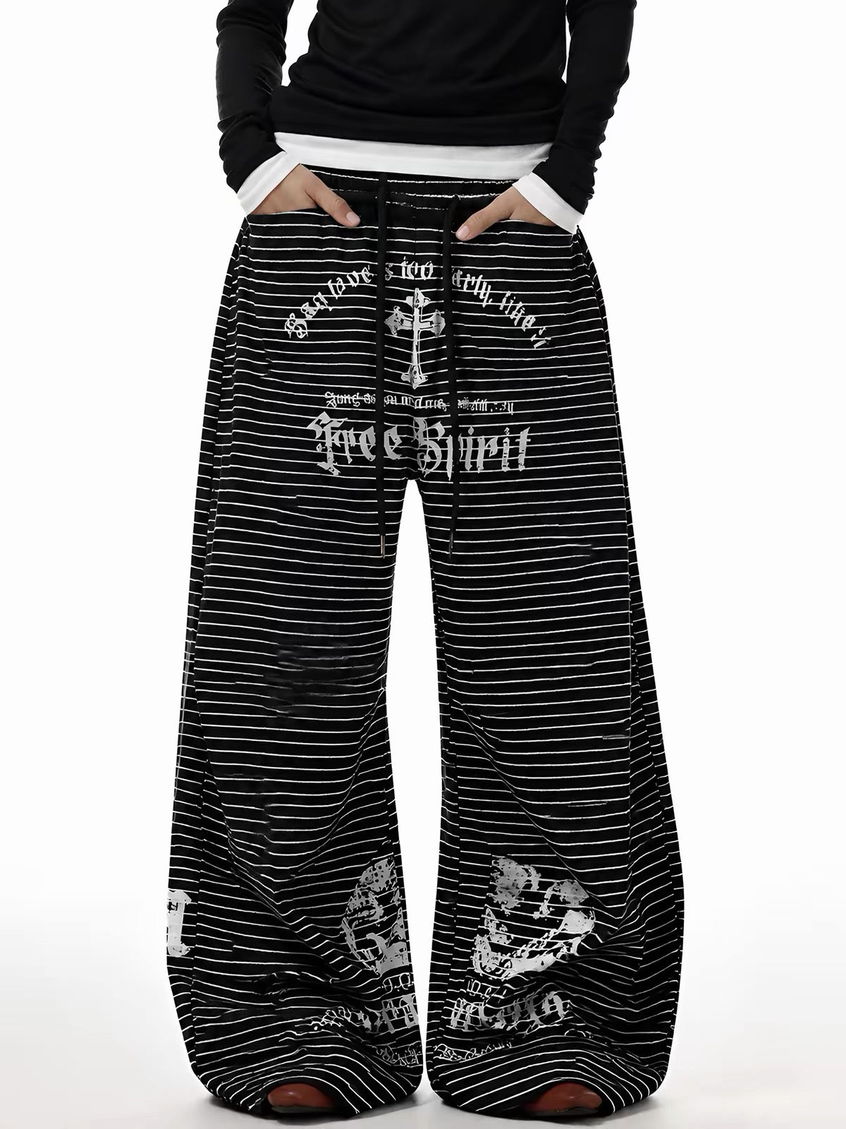 'Downtown Stripe' Grunge  Retro Striped Wide Leg Pants