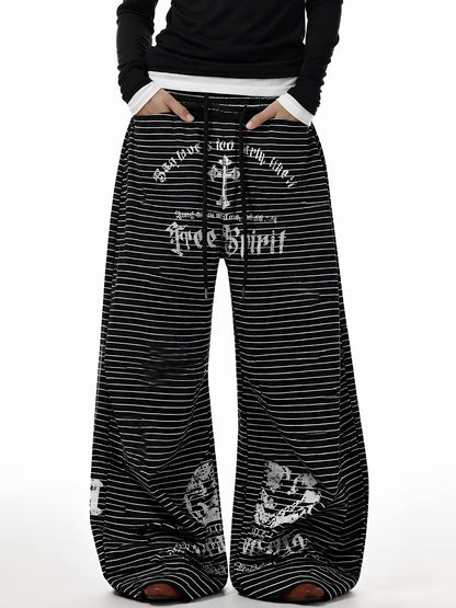 'Downtown Stripe' Grunge  Retro Striped Wide Leg Pants