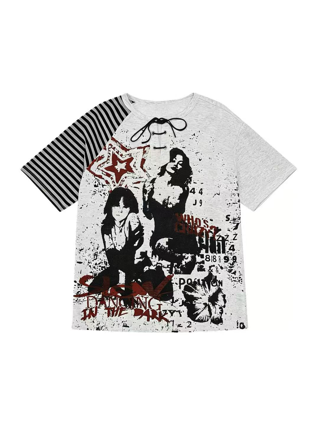 'City Outcast' Vintage Streetwear Print Striped T-Shirt AlielNosirrah