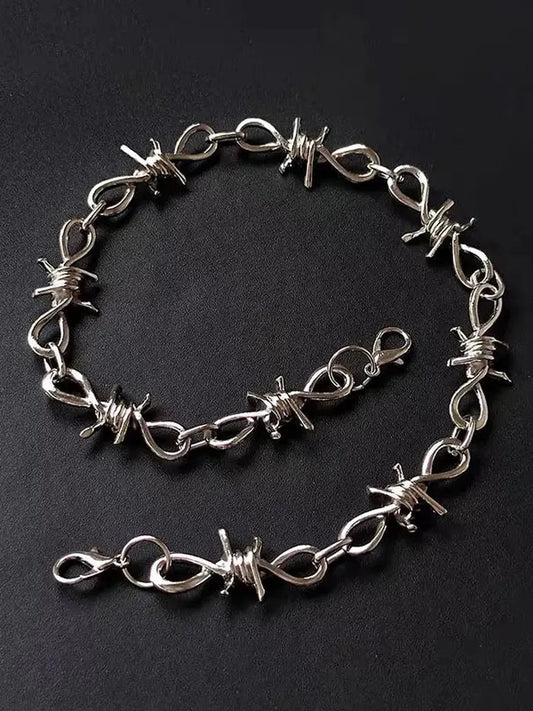 'Bramble' Punk Thorns Silver Metal Necklace Bracelet Set AlielNosirrah