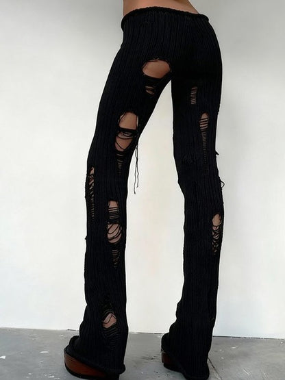 'Slashfit' Knit Distressed High-Waist Casual Pants AlielNosirrah