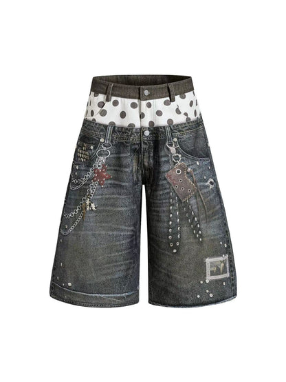 'Star Bloom' Vintage Washed Double Waist Graphic Capri Denim Pants AlielNosirrah