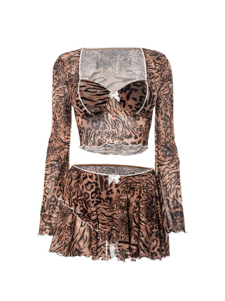 ’Wild Nature' Y2k Leopard Top + Skirt 2 Pcs Set (Copy) AlielNosirrah