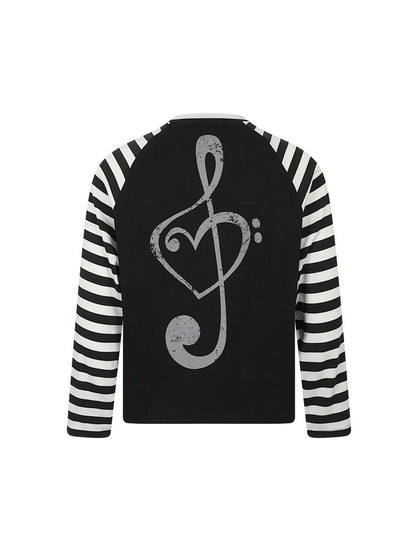 'NoteSurge' Music Note Print Striped Raglan Long Sleeve Top